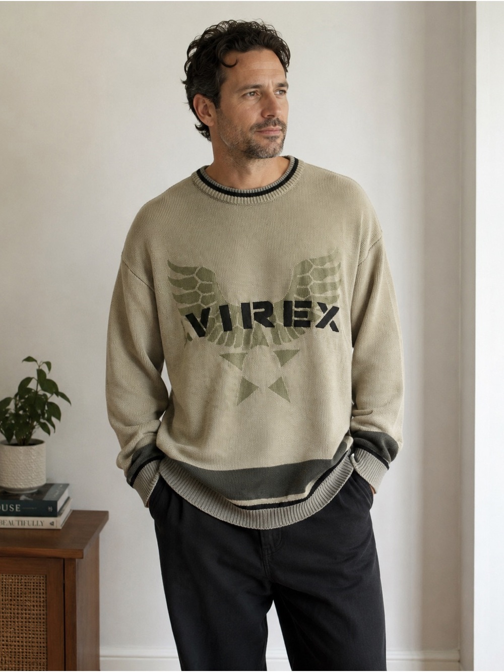 Vintage Avirex Men’s 2XL Graphic Knit Sweater 100% Cotton Y2K Streetwear